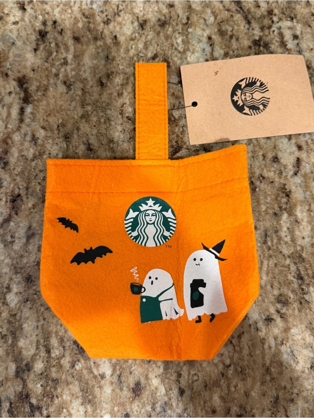 New Starbucks China Overseas Orange Felt Halloween Ghost Gift Bag Pouch